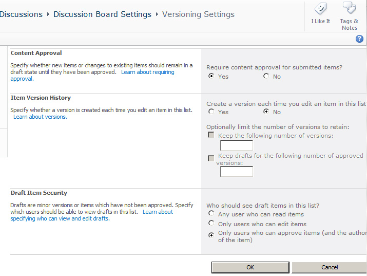 Versioning Settings