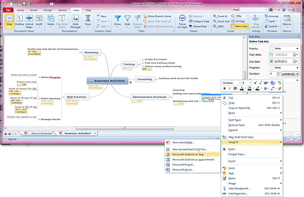 Mind Manager Adding a Task to Outlook