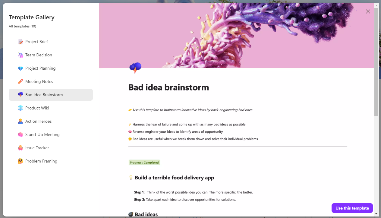 Loop Bad Idea Brainstorm Template